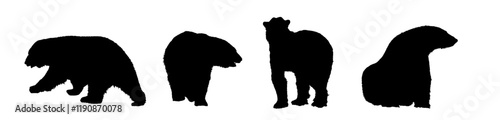 Set of different polar bear silhouettes - vector illustration