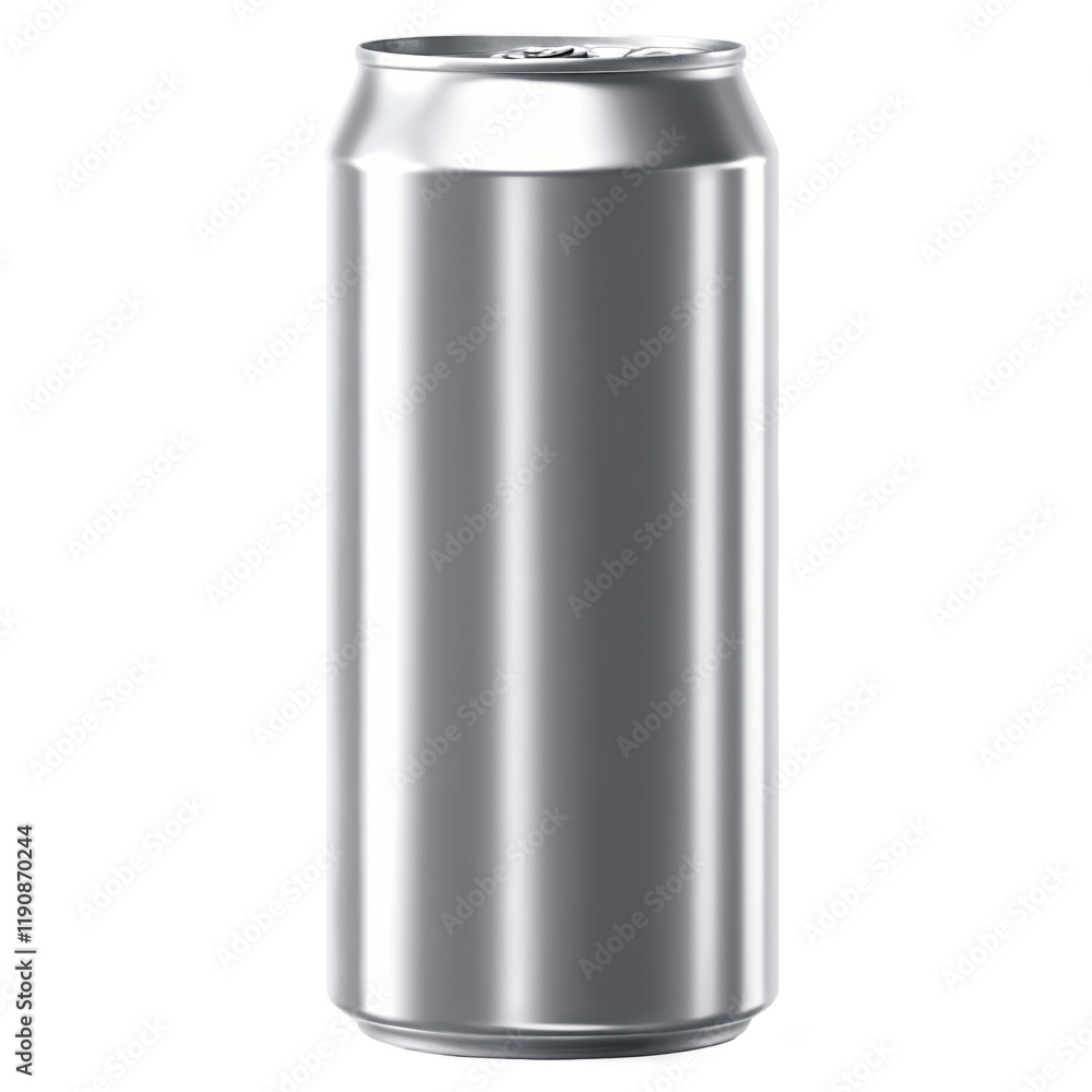 A sleek, shiny aluminum can with a minimalist design, reflecting light, isolated on a transparent background. A sleek, shiny aluminum can with a minimalist design, reflecting light, isolated on a transparent background.