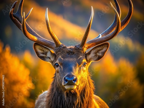 Majestic Rocky Mountain Elk at Golden Hour - Macro Photography photo