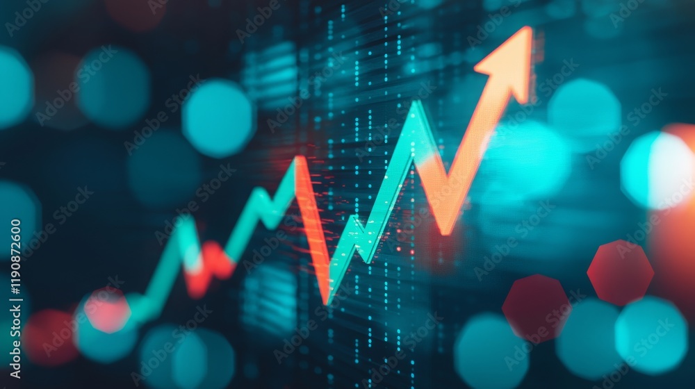 Stock market graph showing upward trend, dynamic data visualization with vibrant colors perfect for financial presentations or reports Stock market graph showing upward trend, dynamic data visualization with vibrant colors perfect for financial presentations or reports