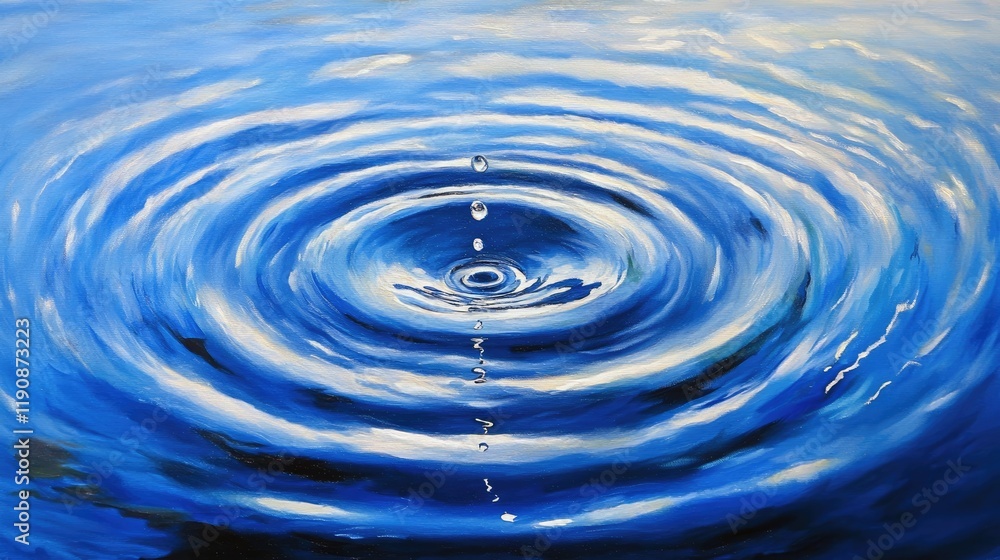 A close-up of raindrops hitting blue water, forming concentric circles of ripples, perfect for capturing the beauty and calm of rain on water A close-up of raindrops hitting blue water, forming concentric circles of ripples, perfect for capturing the beauty and calm of rain on water