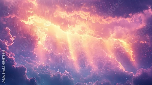 Wallpaper Mural A cloudy sky with rain and rays of sunshine breaking through, creating a dramatic and breathtaking weather moment. Torontodigital.ca