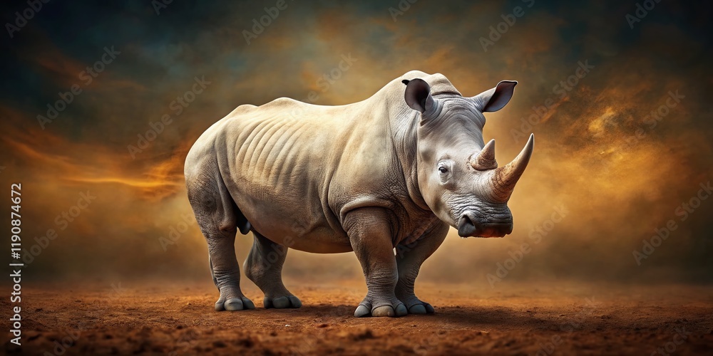 Fototapeta premium Majestic White Rhino on Brown Textured Background - Wildlife Stock Photo