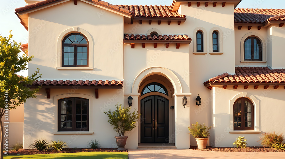 Fototapeta premium Mediterranean Dream House: Luxurious Spanish Style Villa with Stunning Exterior Design