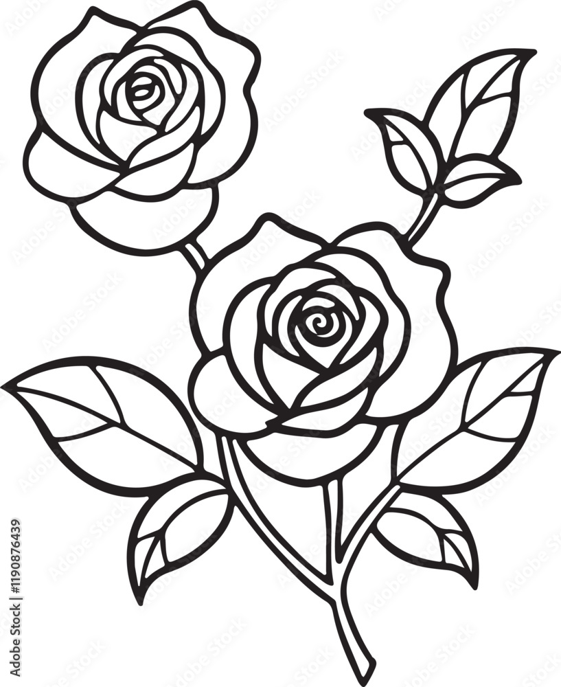 black Line art rose flower set icon vector black Line art rose flower set icon vector