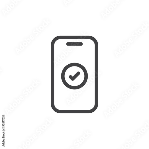 Mobile phone with check mark icon Simple outline vector logo