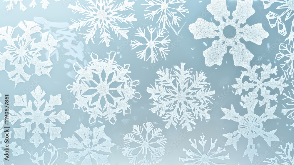A wintery frosted glass effect featuring delicate snowflake patterns, ideal for seasonal advertising, creating a serene and festive atmosphere for holiday promotions and winter campaigns. A wintery frosted glass effect featuring delicate snowflake patterns, ideal for seasonal advertising, creating a serene and festive atmosphere for holiday promotions and winter campaigns.