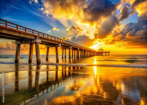 Golden Sunset Panorama: Historic Fort Walton Beach Fishing Pier photo