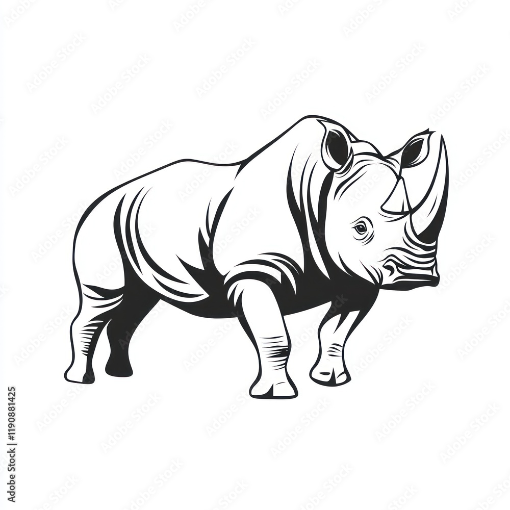 White rhino standing isolated on a white background - suitable for animal conservation campaigns White rhino standing isolated on a white background - suitable for animal conservation campaigns