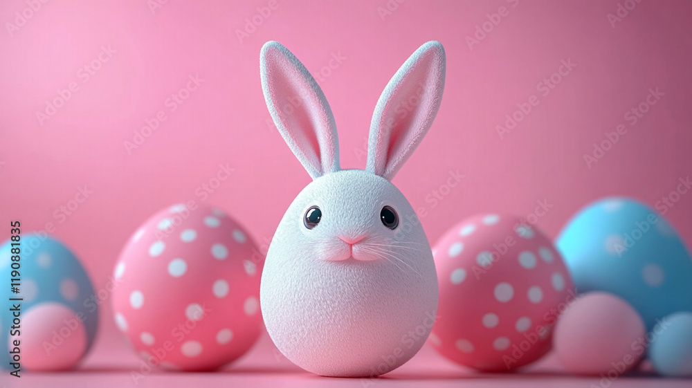 Obraz premium Easter white egg with rabbit ears. The Easter banner is pink.
