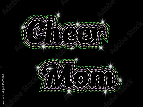 Cheer mom rhinestone applique for t-shirts, hoodies, jackets, tote bags, caps, phone cases, heat transfer rhinestone applications on fabrics, DIY Projects, hot-fix, Trendy crystal studs apparel