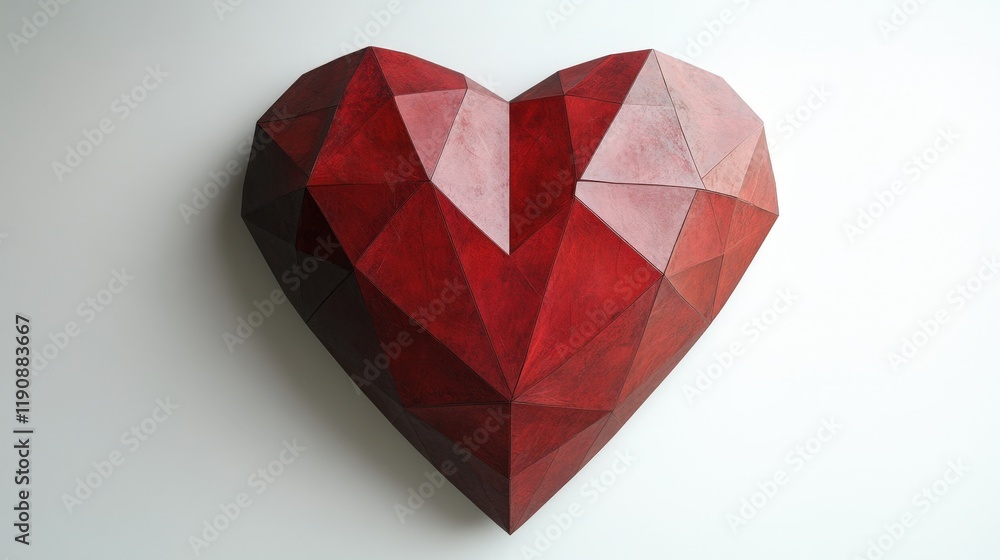 Geometric Heart Sculpture in Red Tones Showcasing Unique Facets and Modern Design for Artistic and Decorative Purposes Geometric Heart Sculpture in Red Tones Showcasing Unique Facets and Modern Design for Artistic and Decorative Purposes
