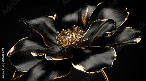 Dahlia flower in black and gold colors, premium botanical wallpaper with flowers, clean dark background