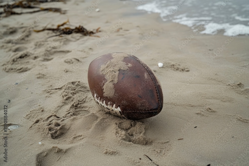 American football in the sand on the beach American football in the sand on the beach