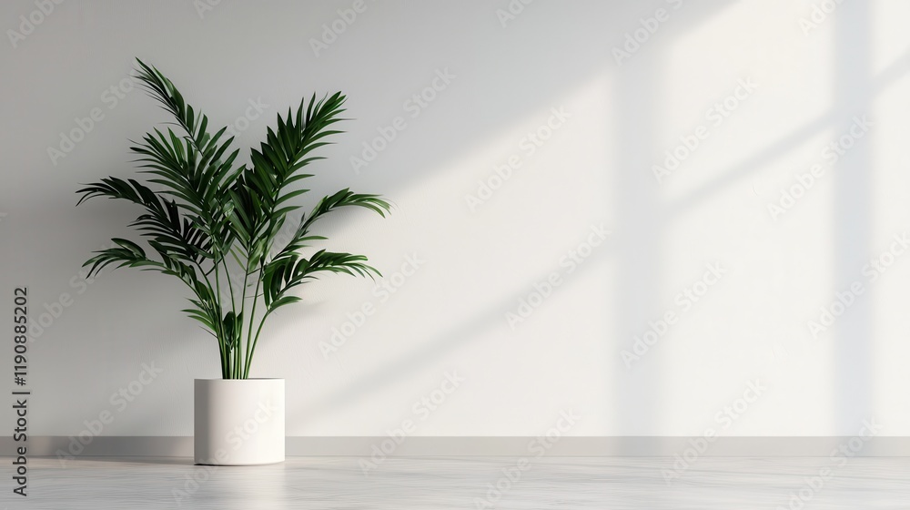 A modern indoor space featuring a lush green plant in a sleek white pot against a minimalistic wall, illuminated by soft natural light. A modern indoor space featuring a lush green plant in a sleek white pot against a minimalistic wall, illuminated by soft natural light.