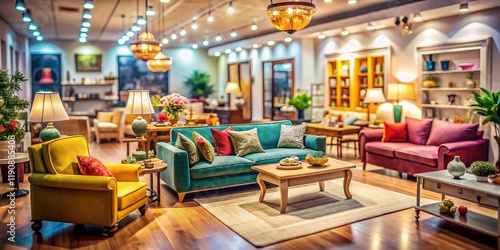 Wallpaper Mural Miniature Room Furniture Display: Tilt-Shift Photography of Stylish Home Furnishings in a Retail Setting Torontodigital.ca