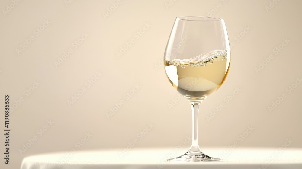 Elegant White Wine Glass Swirling Liquid Refreshing Beverage Crisp Clean Background