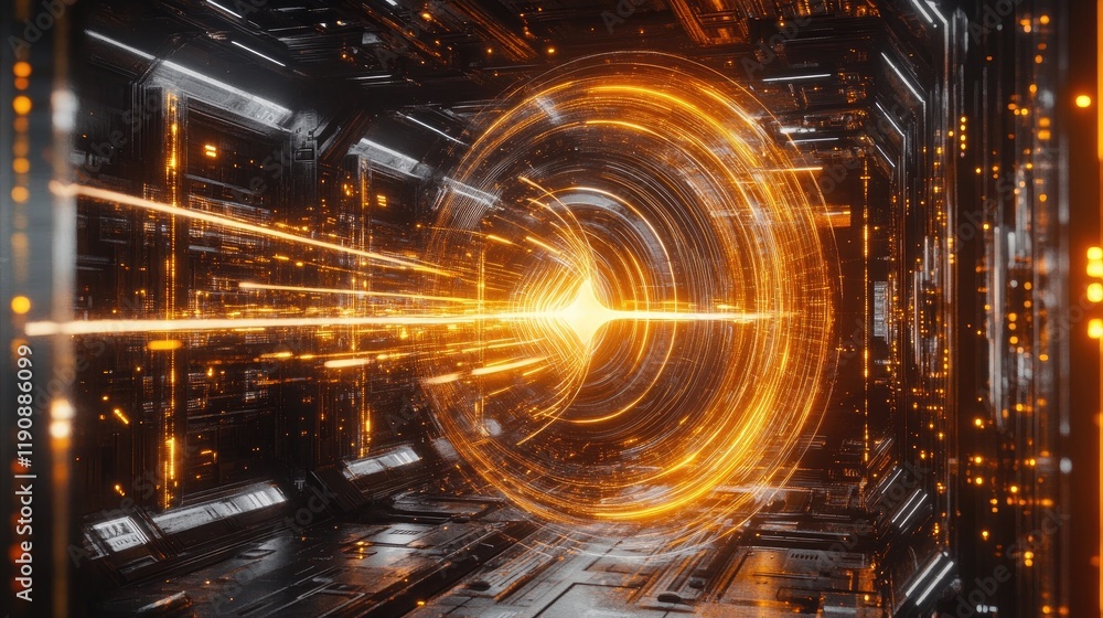 Futuristic Tunnel with Glowing Energy Core A Vibrant Sci-Fi Scene Futuristic Tunnel with Glowing Energy Core A Vibrant Sci-Fi Scene