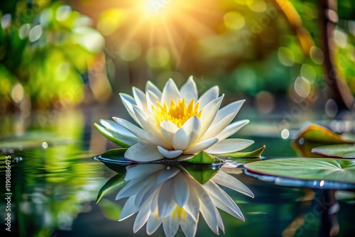 Miniature White Water Lily Pond, Tilt-Shift Photography, Blooming Aquatic Flower