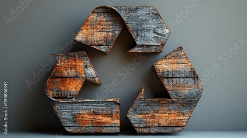 Rustic Wooden Recycling Symbol. Generative AI photo