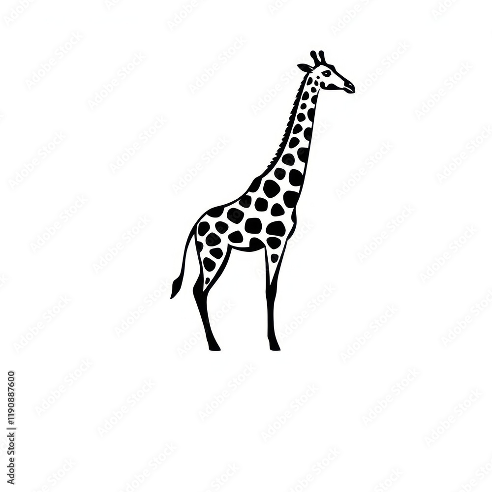 Naklejka premium Drawing of a Giraffe with a Gentle and Elegant Pose on a White Background