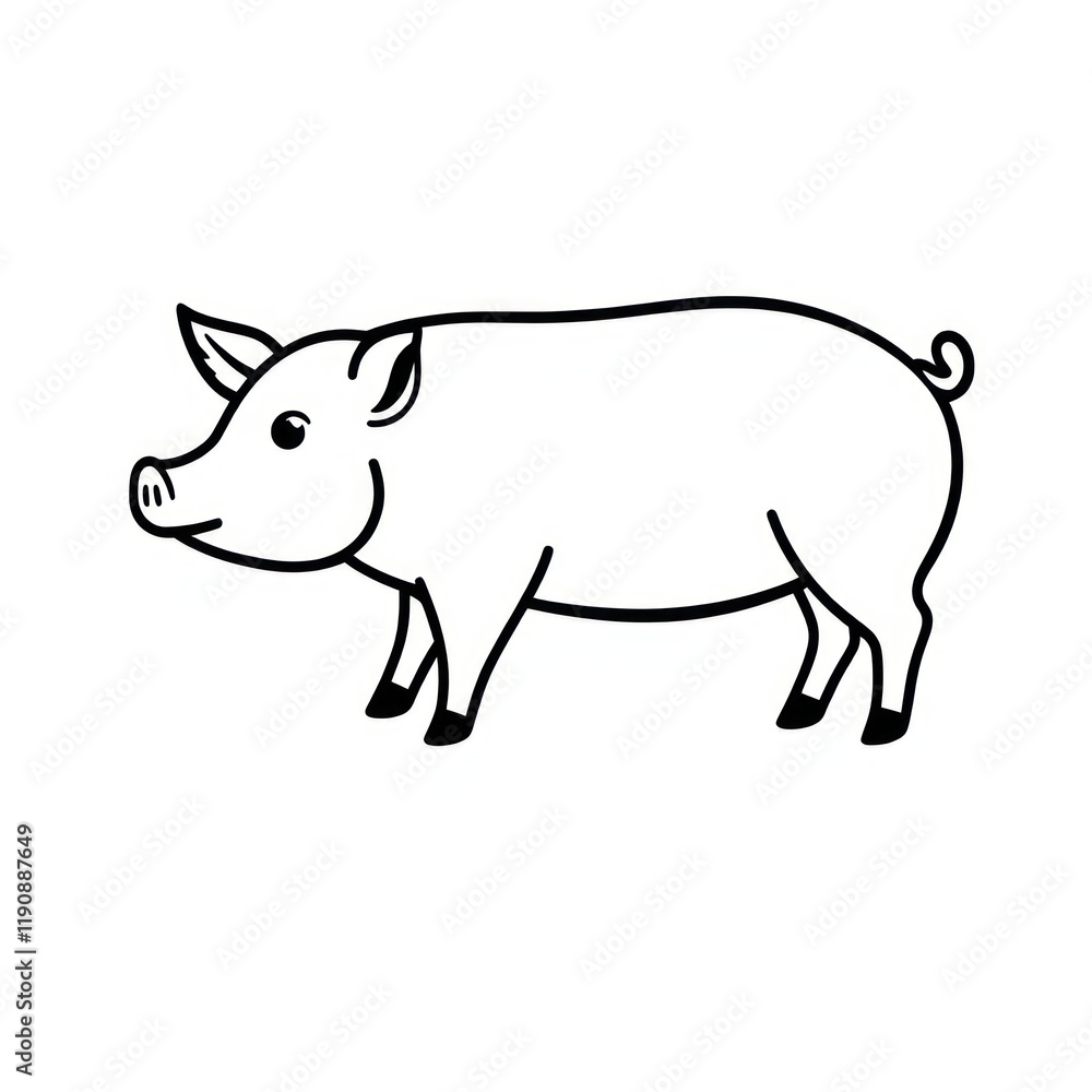 Cartoon Illustration of a Pig with a Cheerful Expression on a White Background Cartoon Illustration of a Pig with a Cheerful Expression on a White Background