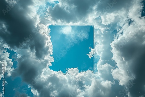 Beautiful clouds framing a bright blue sky with sunlight breaking through