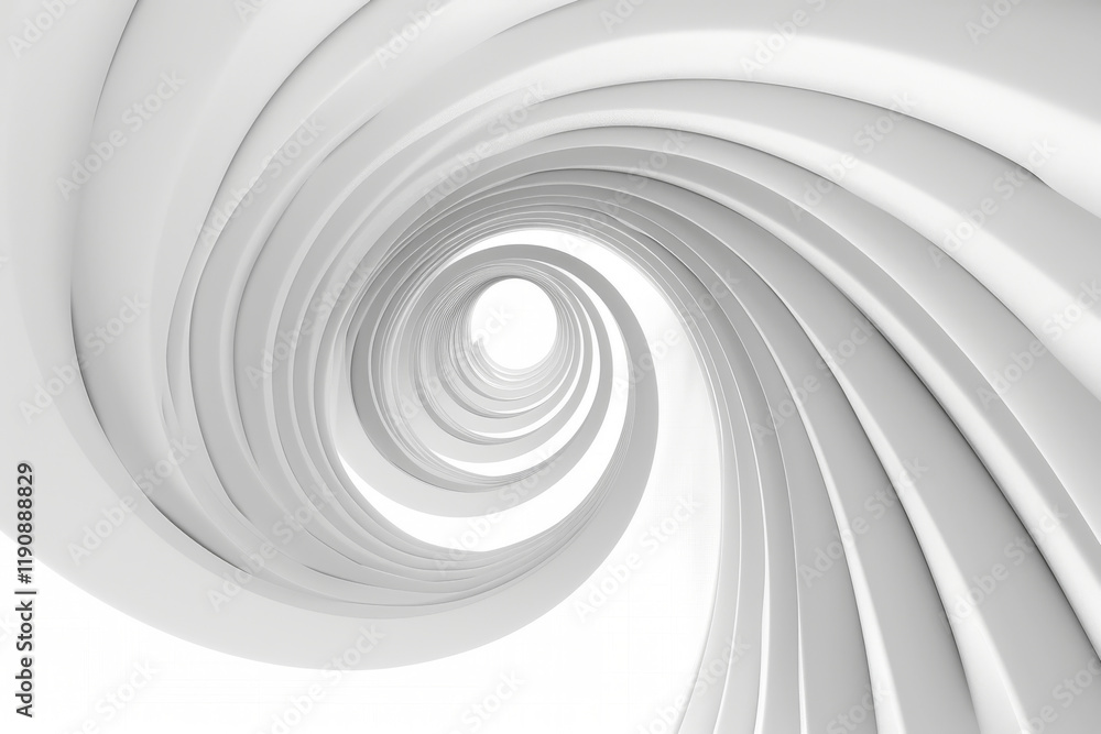 Fototapeta premium Futuristic White Spiral with Smooth 3D Curves. Abstract Minimalistic 3D Swirling Design