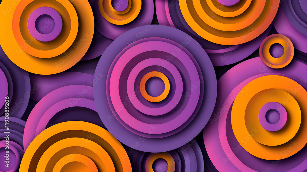 Abstract design featuring layered circles in vibrant purple and orange hues. Abstract design featuring layered circles in vibrant purple and orange hues.