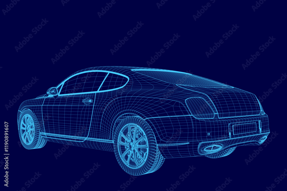 Blue car with a sleek design and a shiny finish. The car is shown in a 3D, giving it a futuristic and modern appearance. Concept of luxury and sophistication, as well as a sense of speed Blue car with a sleek design and a shiny finish. The car is shown in a 3D, giving it a futuristic and modern appearance. Concept of luxury and sophistication, as well as a sense of speed