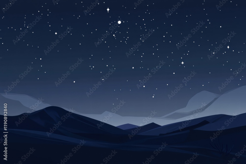 Obraz premium Starry night sky illuminated by a full moon over distant mountain ranges and twinkling constellations. Generative AI