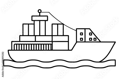 Cargo Ship with Containers Vector Line Art photo