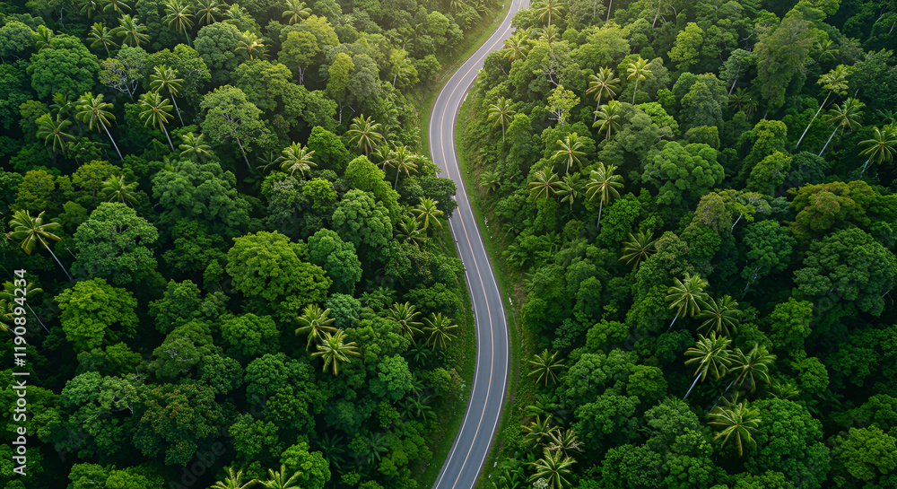 Aerial top view road in forest Aerial top view road in forest