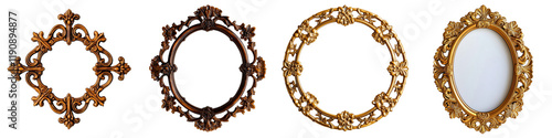 Ornate Gold Mirror Frames Collection on White Background