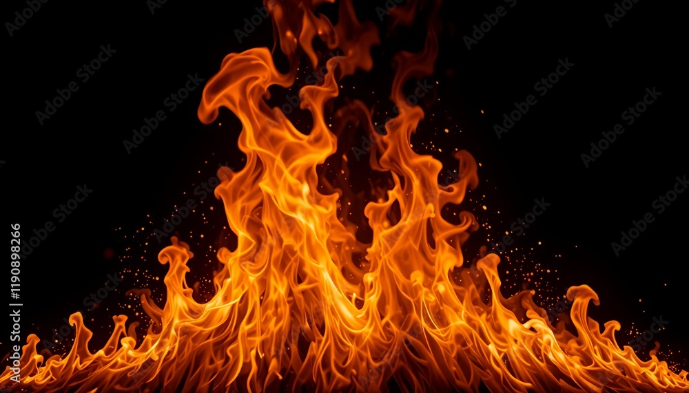 Fototapeta premium Intense orange flames against a black background