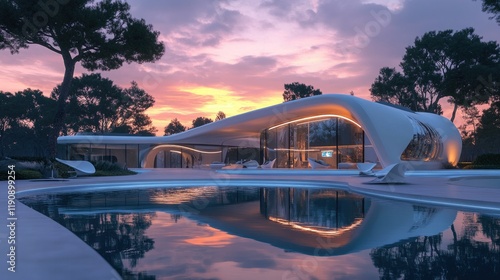 Wallpaper Mural Modern two-story house with large windows and outdoor pool Torontodigital.ca