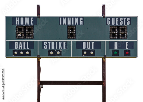 Old baseball scoreboard isolated on a transparent background PNG photo