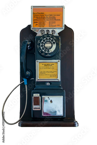 Old style rotary dial payphone isolated on a transparent background PNG