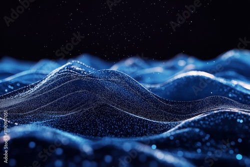 A captivating visual composition showcasing abstract blue water waves, adorned with stunning sparkling effects, which together create a mesmerizing oceanlike atmosphere that enchants viewers photo