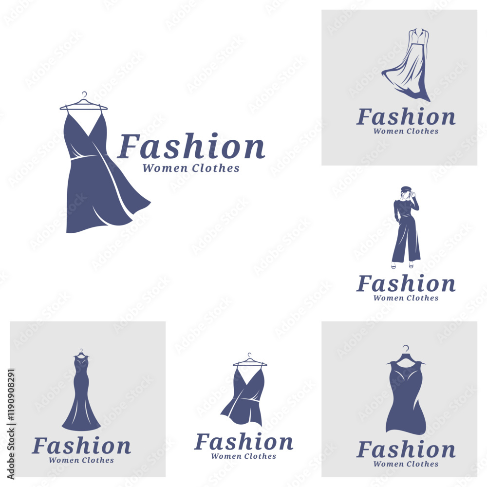 Fototapeta premium Set of Women Clothes logo design vector illustration. Women Fashion logo concept template