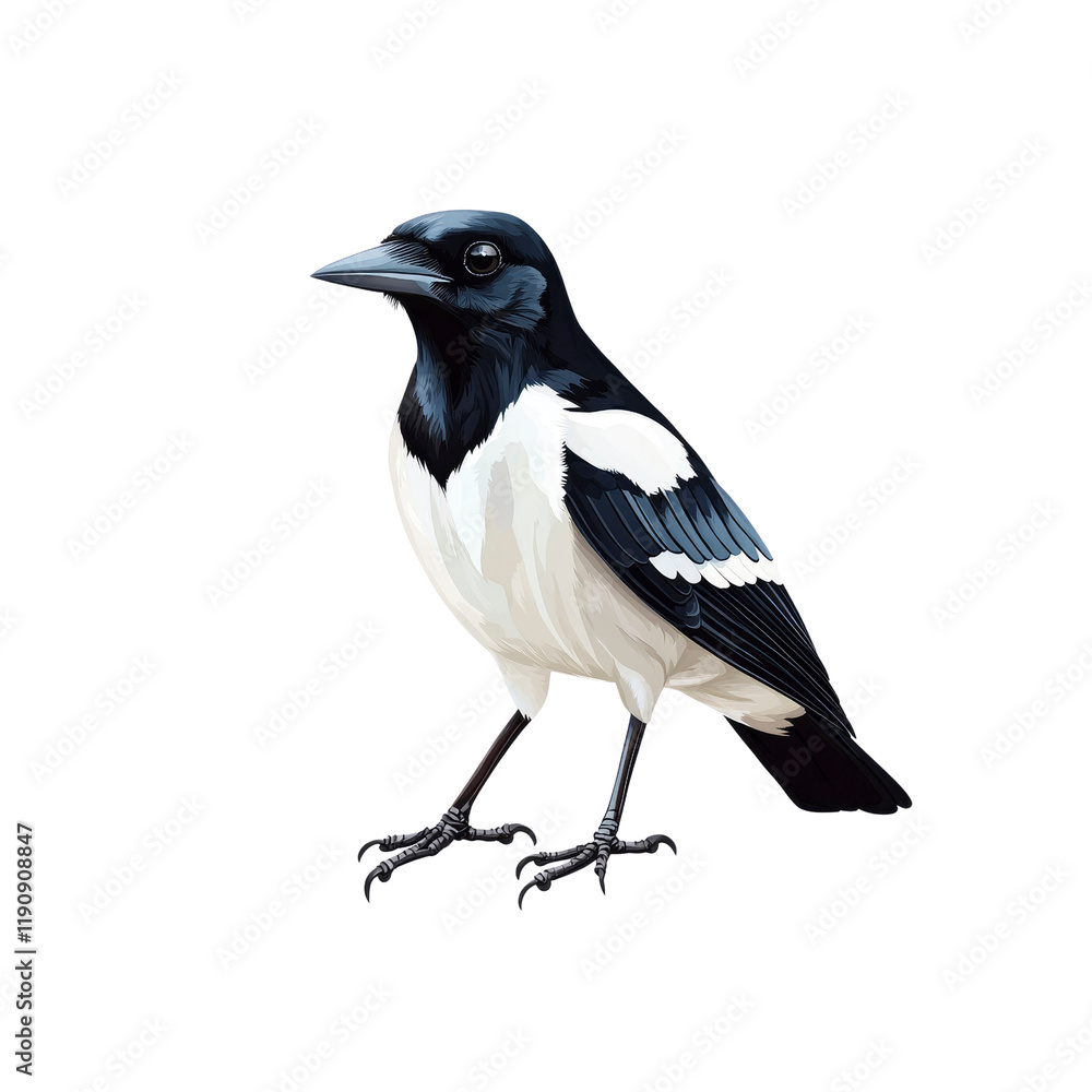 Fototapeta premium Elegant Black and White Magpie Bird Illustration