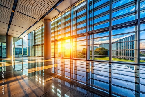 Modern Minimalist Window Architecture, Sunlight Streaming Through Glass Pane