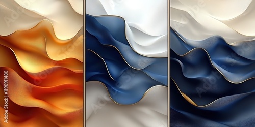 Abstract Wall Art with Gold Accents in Three Vibrant Colors