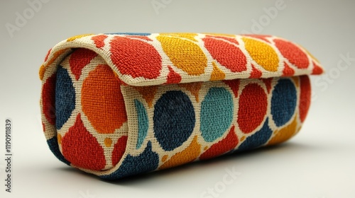 Colorful embroidery hoop with polka dot pattern displayed against a turquoise...
