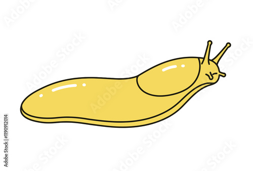 Banana slug clip art. A yellow banana slug in a simple, cartoonish style with antennae, making it visually appealing. photo