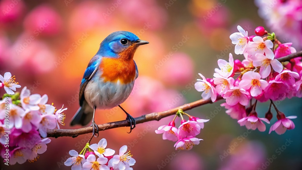 Monochrome Bird on Branch, Floral Drone Photography Monochrome Bird on Branch, Floral Drone Photography