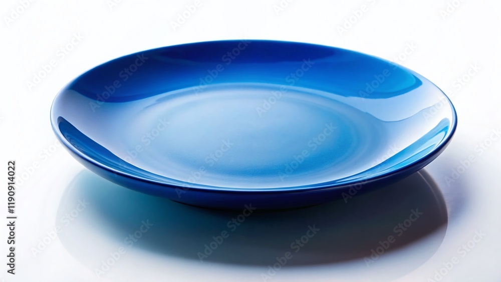 Moody Low Light Blue Plate Isolated on White Background - Stock Photo Moody Low Light Blue Plate Isolated on White Background - Stock Photo
