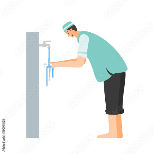 Man perform wudu or islamic ablution before prayer