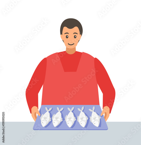Man selling fish in traditional market