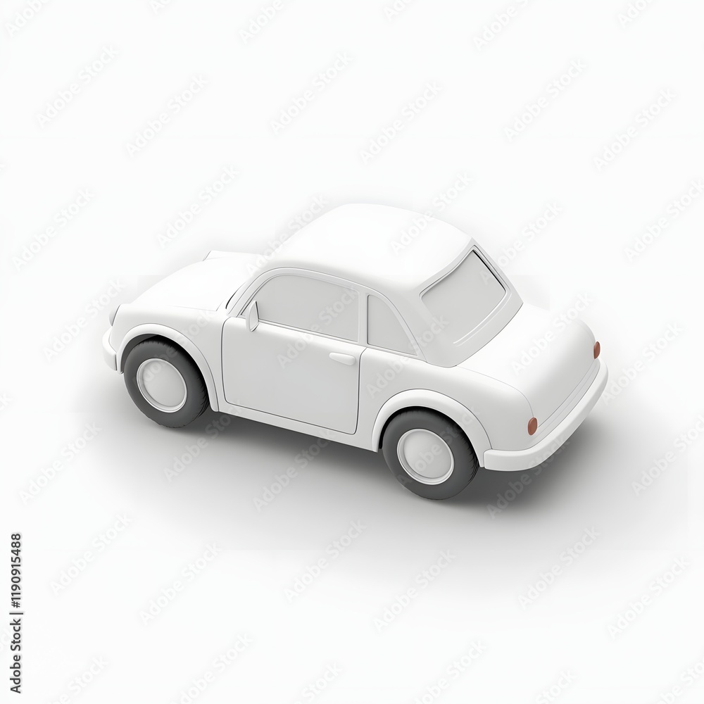 Sleek White Claymorphic Car 3D Object with Minimal Design and Smooth Matte Finish Sleek White Claymorphic Car 3D Object with Minimal Design and Smooth Matte Finish